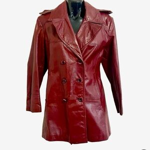 Etienne Aigner Vintage 1970s Burgundy Leather Trench Coach - Vtg Size‎ 14